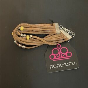Paparazzi Brown Bracelet with Silver and Yellow Beads